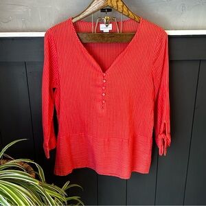 Liz Claiborne 3/4 Sleeve Coral Stripe Women's blouse Size S RN#93677 100% cotton